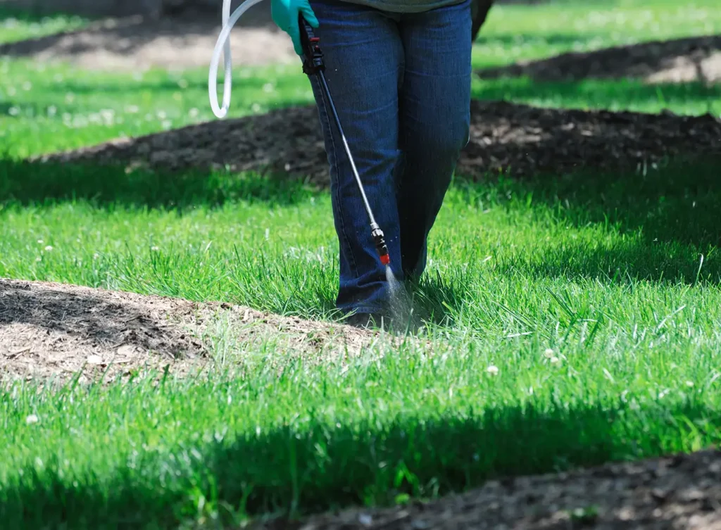 Element Turf & Outdoor Solutions - Lawn expert spraying pest control on grass and plants in Alton IL