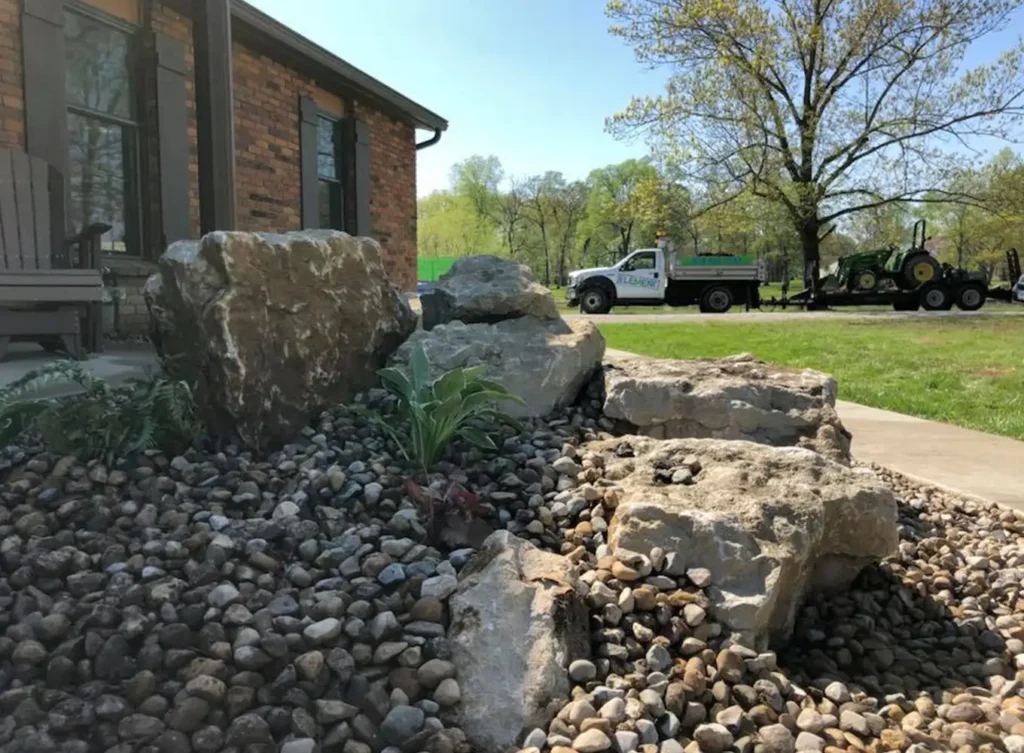 Element Turf & Outdoor Solutions - Rock mulch installed at a home in Glen Carbon, Illinois.