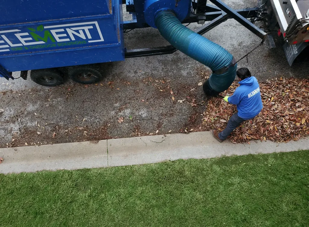 Element Turf & Outdoor Solutions - Leaf removal services at a home in Edwardsville, Illinois.